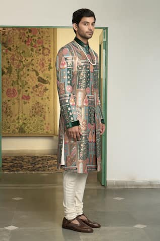 Panna Gulfam Mosaic Pattern Sherwani Churidar Set 