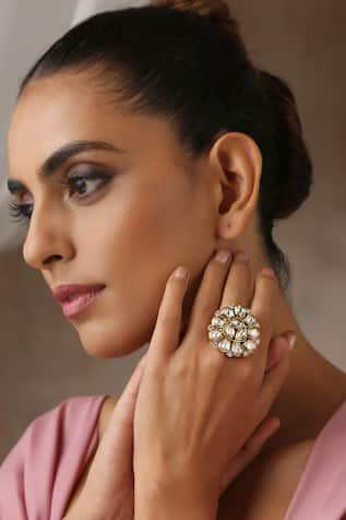 SWABHIMANN Kundan Embellished Ring 