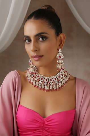 SWABHIMANN Victorian Polki Embellished Necklace Set 