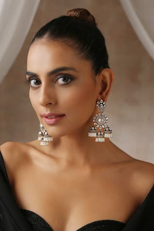 SWABHIMANN Victorian Moissanite Polki Embellished Jhumkas 