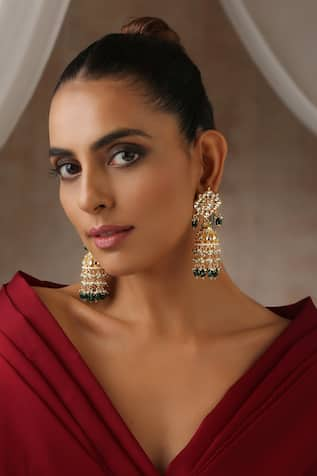 SWABHIMANN Moissanite Polki Embellished Jhumkas 