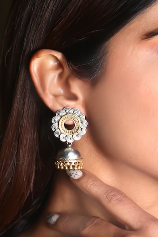 Noor Floral Carved Jhumka Earrings 