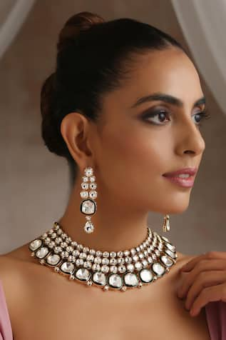 SWABHIMANN Moissanite Polki Studded Necklace Set 