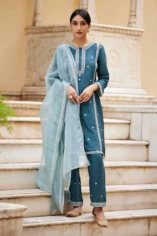 Seher Jaipur Adya Floral Embroidered Straight Kurta Set 