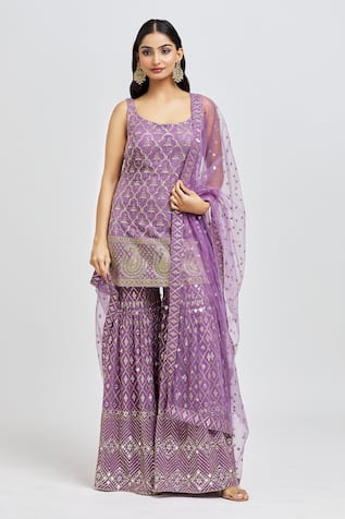 Quatrefoil Embroidered Kurta Sharara Set 
