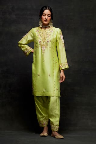 Anantaa By Roohi Silk Chanderi Floral Embroidered Short Kurta & Salwar Set 
