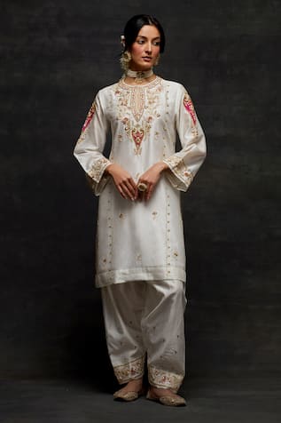 Anantaa By Roohi Silk Chanderi Zardozi Work Short Kurta & Salwar Set 