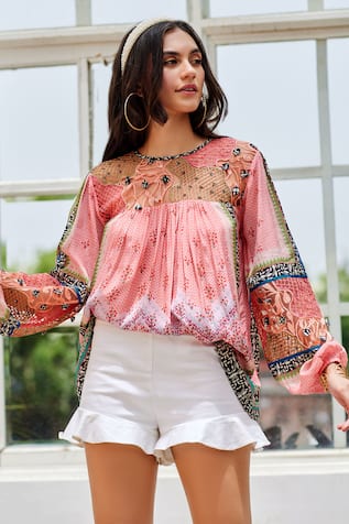 Bhanuni By Jyoti Rosario Floral Print Peasant Top 