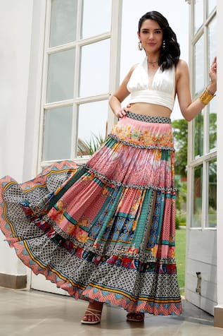 Bhanuni By Jyoti Celina Vintage Print Tiered Skirt 