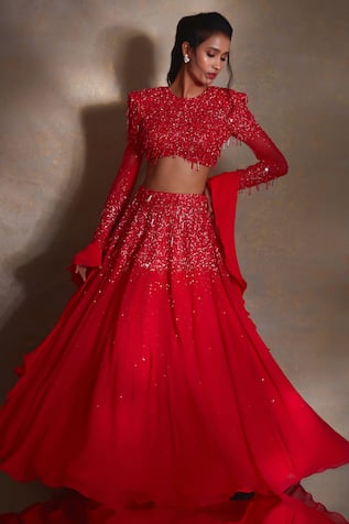 Shloka Khialani Seine Placed Bead Cluster Embroidered Lehenga Set 