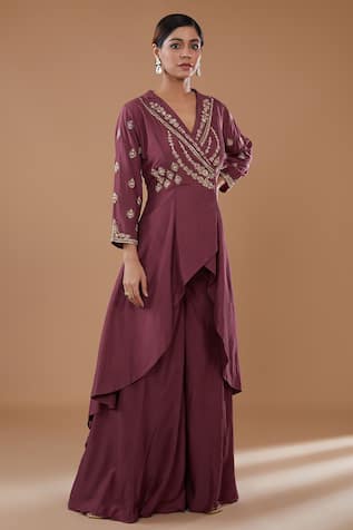 BAIDEHI Dabka Embroidered High Low Tunic & Pant Set 