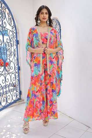 Seams Pret And Couture Siya Floral Print Cape Sharara Set 