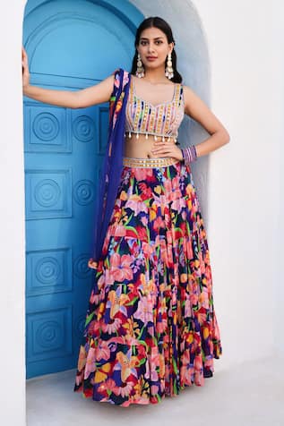 Seams Pret And Couture Anaisha Floral Print Tiered Lehenga Set 