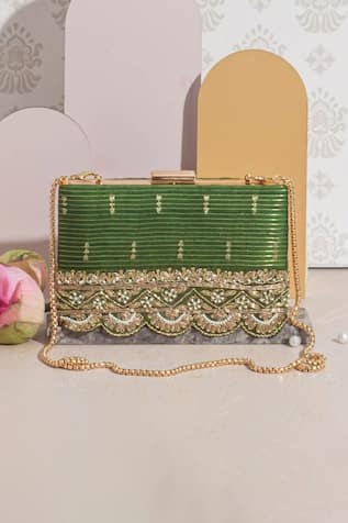 AMYRA Tari Zari Embroidered Silk Box Clutch 