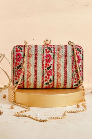 AMYRA Zuri Floral Zari Embroidered Box Clutch 