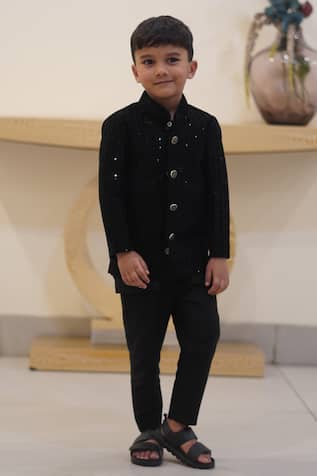 Taber Tikri Striped Thread Embroidered Jacket Kurta Set 