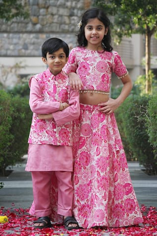 Taber Tikri Bloom Print Bundi Kurta Set 