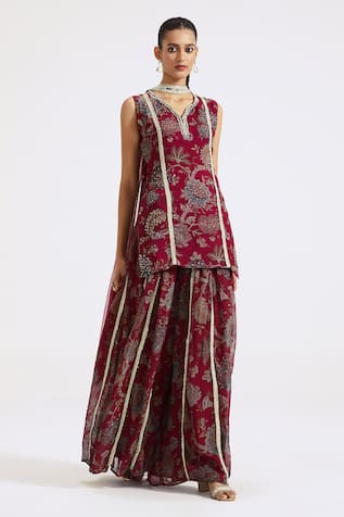 Basanti - Kapde Aur Koffee Blossom Print Kurta Sharara Set 