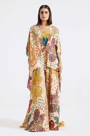 Basanti - Kapde Aur Koffee Floral Print Cape Sharara Set 