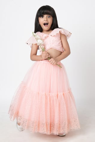 LIL DRAMA Tiered Sequin Embroidered Lehenga Set 