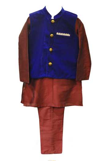 MINIME ORGANICS Maroon Velvet Bundi Kurta Set 