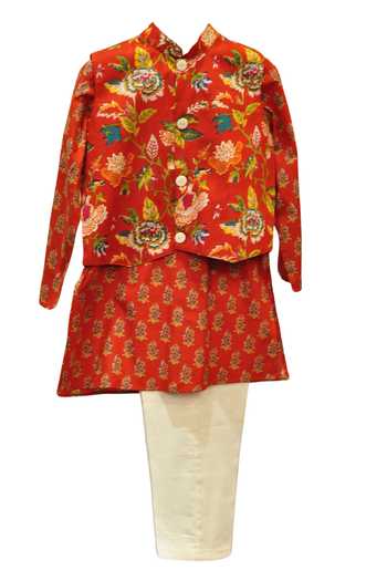 MINIME ORGANICS Floral Print Bundi Kurta Set 