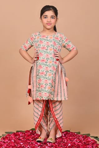 THE COTTON STAPLE Chia Flower Print Kurta & Dhoti Pant Set 