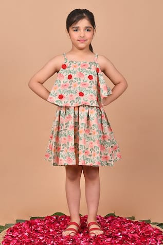 THE COTTON STAPLE Autumn Flower Placement Embroidered Dress 