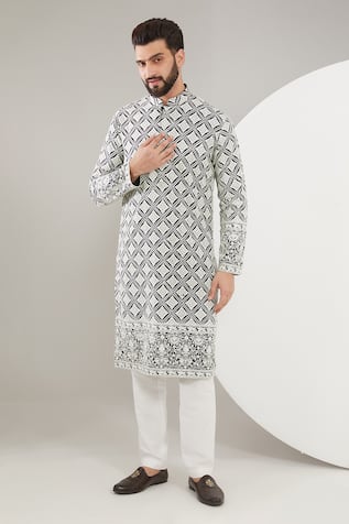 Silk Floral Chikankari Embroidered Kurta Set 