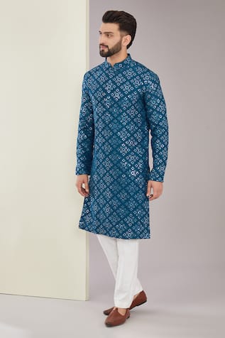 Thread & Mirror Embroidered Kurta Set 