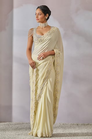 Tarun Tahiliani Scallop Border Embellished Draped Saree With Blouse 