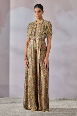 Tarun Tahiliani Phulkari Print Jumpsuit & Gilet Set 