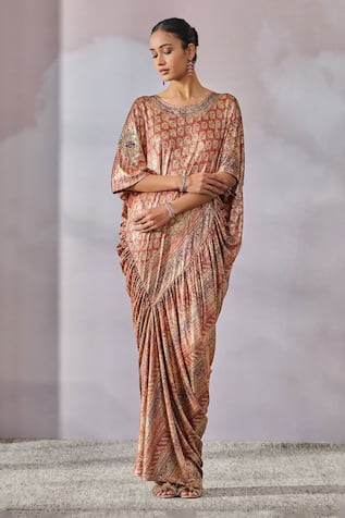 Tarun Tahiliani Phulkari Print Draped Panelled Kaftan 