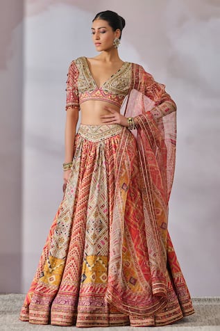 Tarun Tahiliani Phulkari Print Panelled Lehenga Set 