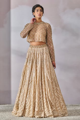 Tarun Tahiliani Victorian Pearl Embroidered Bridal Lehenga Set 