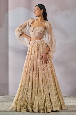 Tarun Tahiliani Victorian Pearl Embroidered Ombre Bridal Lehenga Set 