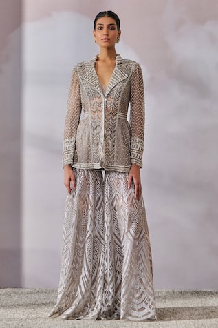 Tarun Tahiliani Victorian Sequin Embroidered Jacket Sharara Set 