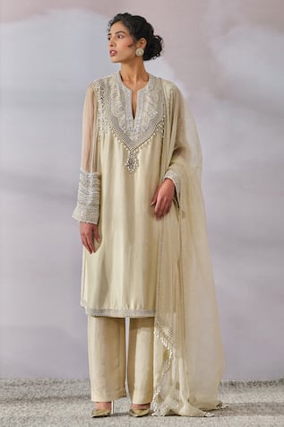 Tarun Tahiliani Pearl Embellished Kurta Trouser Set 