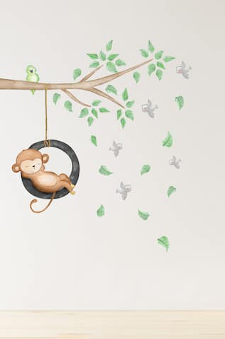 Lazy Monkey Watercolor Right Wall Sticker 45 Pcs Set 