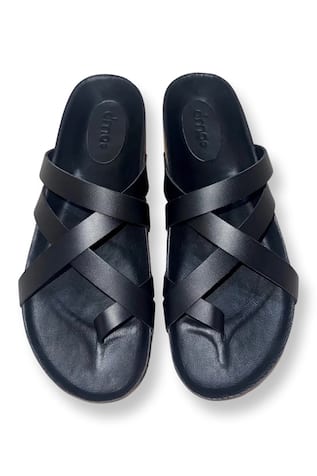 Leather Multi Strap Black Sliders 