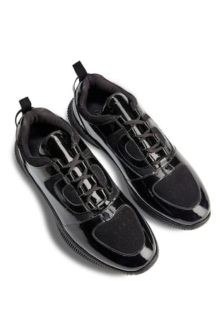 Black Leather Sneakers with Brogue Details 