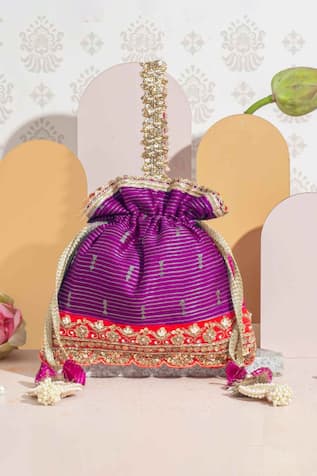 AMYRA Tari Zari Embroidered Silk Potli Bag 