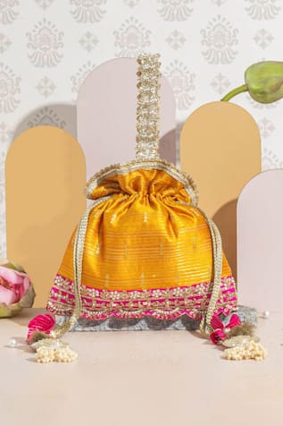 AMYRA Tari Silk Zari Embroidered Potli Bag 