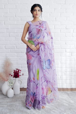 Mangalmay by Aastha Aqidat Hand Painted Saree With Unstitched Blouse Piece 