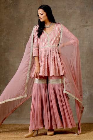 Floral Woven Peplum Kurta Sharara Set 