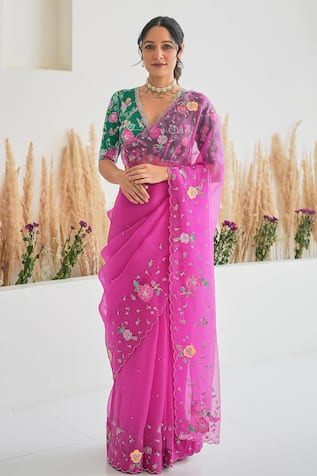 Pita Nila Avril Floral Embroidered Saree With Blouse 