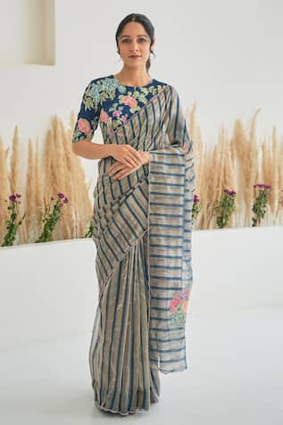 Pita Nila Nura Handloom Stripe Pattern Saree With Blouse 