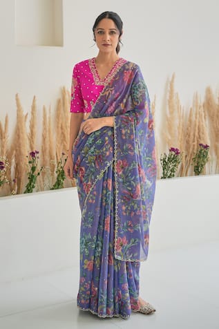 Pita Nila Fiza Floral Blossom Print Saree With Blouse 