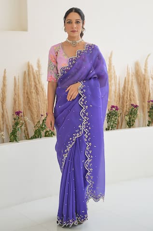 Pita Nila Nargis Saree With Flower Print Blouse 