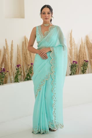 Pita Nila Nargis Hand Embroidered Saree With Blouse 